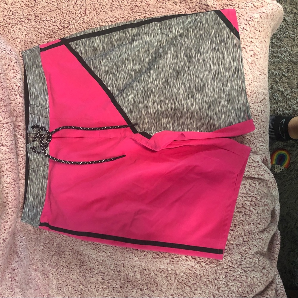 Pink and grey AE swim trunks